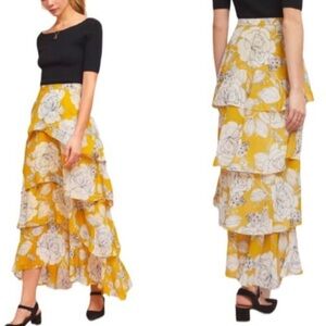 Anthropologie Yellow Floral Maxi Skirt